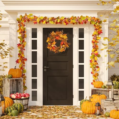 19In Fall Wreaths Front Door Decor for Home Autumn Thanksgiving, alternate view 5