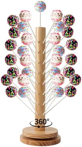 1PACK Wooden Cake Pop Stand, Turntable Lollipop Holder Stand in Wooden 1 Pack