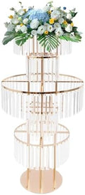 1PC Crystal Vases for Centerpieces, 5 Tier Flower Stand with Hanging Crystals, 43.3" Gold Wedding Vase