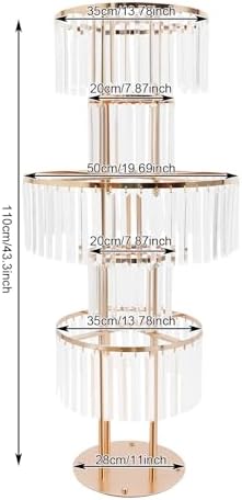 1PC Crystal Vases for Centerpieces, 5 Tier Flower Stand with Hanging Crystals, 43.3" Gold Wedding Vase, alternate view 3
