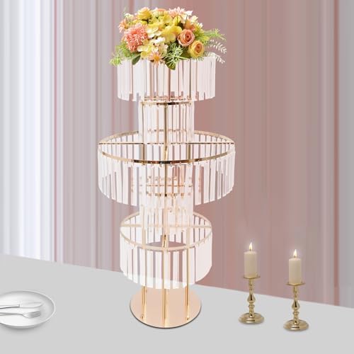 1PC Crystal Vases for Centerpieces, 5 Tier Flower Stand with Hanging Crystals, 43.3" Gold Wedding Vase, alternate view 5