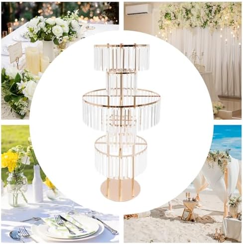1PC Crystal Vases for Centerpieces, 5 Tier Flower Stand with Hanging Crystals, 43.3" Gold Wedding Vase, alternate view 6