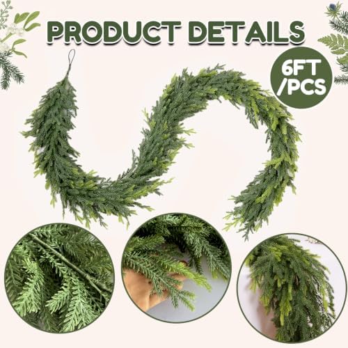 1Pcs 6FT Real Touch Norfolk Pine Garland for Christmas Decorations Indoor, alternate view 2