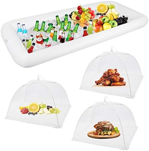 1PCS Inflatable Serving Bars and 3PCS Mesh Food Umbrella Covers Tent for Outdoor, Keep Salads Beverages Ice Cold
