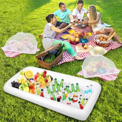 1PCS Inflatable Serving Bars and 3PCS Mesh Food Umbrella Covers Tent for Outdoor, Keep Salads Beverages Ice Cold, alternate