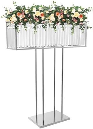 1Pcs Silver Crystal Flower Stand, 35" Wedding Centerpiece Table Decor in Silver