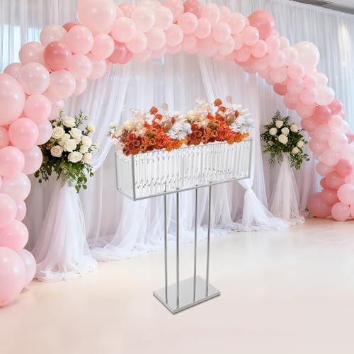 1Pcs Silver Crystal Flower Stand, 35" Wedding Centerpiece Table Decor in Silver, alternate view 4