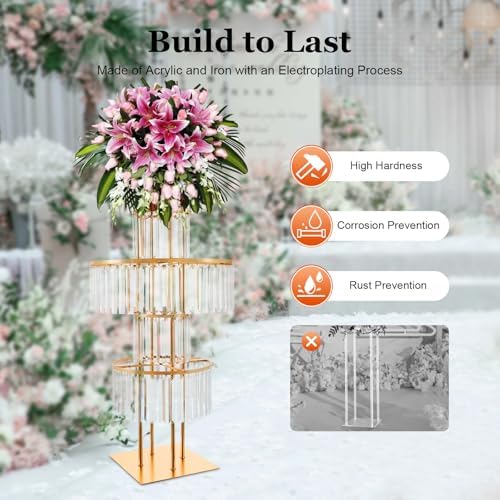 1Pcs Wedding Gold Vases Centerpieces, Crystal Vases for Centerpieces, 5 Tier Chandelier Centerpiece Crystal, alternate view 5