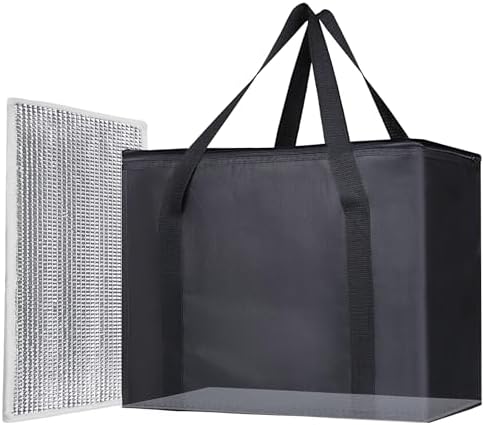 1PK Insulated Grocery Bags with Reinforced Baseboard, X-Large, Black in Black