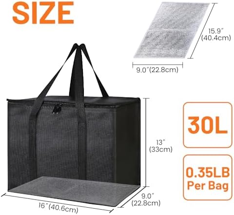 1PK Insulated Grocery Bags with Reinforced Baseboard, X-Large, Black in Black, alternate view 2