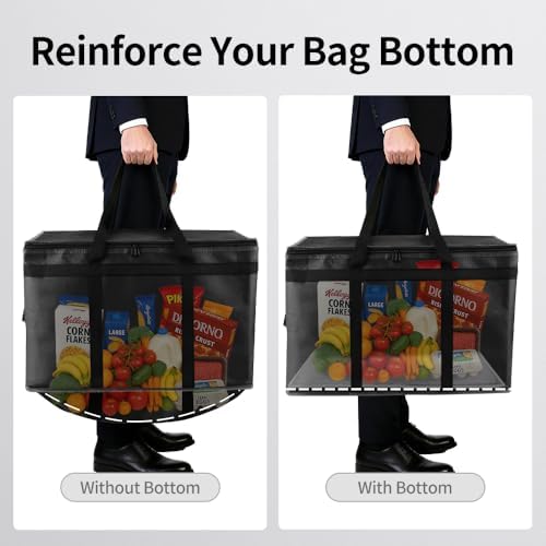 1PK Insulated Grocery Bags with Reinforced Baseboard, X-Large, Black in Black, alternate view 4