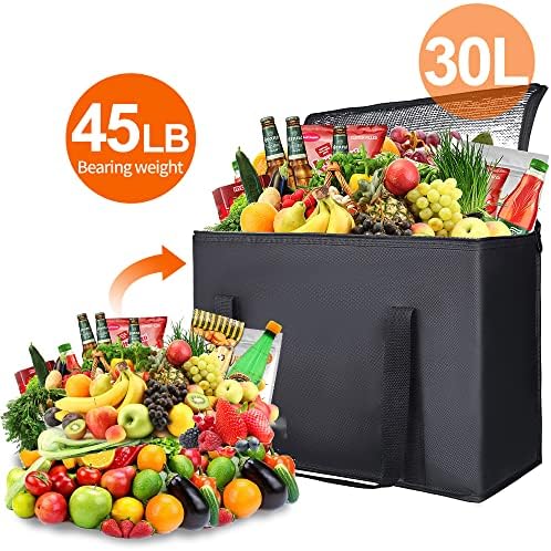 1PK Insulated Grocery Bags with Reinforced Baseboard, X-Large, Black in Black, alternate view 5
