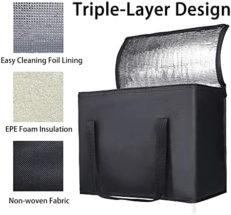 1PK Insulated Grocery Bags with Reinforced Baseboard, X-Large, Black in Black, alternate view 7