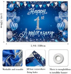 1st Anniversary Backdrop, Blue & Silver Happy 1st Wedding Anniversary Photo Background Wall Decor, Couples, alternate view 2