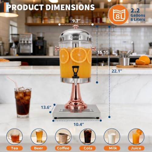 2.2 Gallon Commercial Drink Dispenser with Ice Core, Rose Gold, alternate view 3