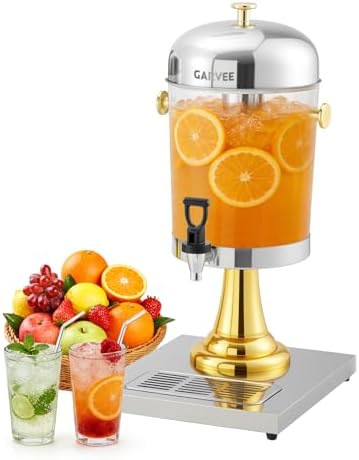 2.2 Gallon Ice Core Cold Beverage Dispenser, Stainless Steel Drink Dispenser with Stand, Spigot & Drip Tray for