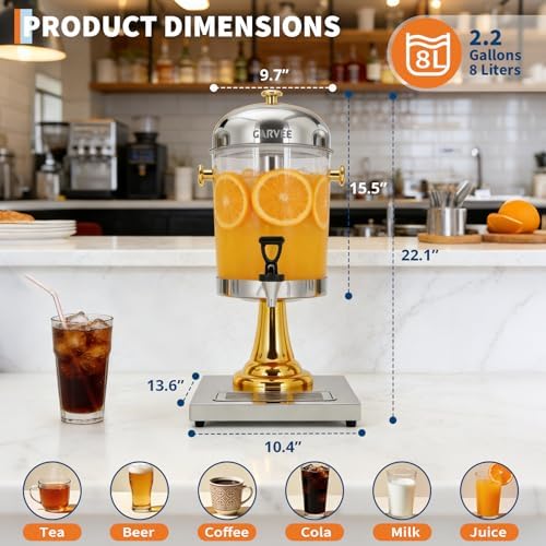 2.2 Gallon Ice Core Cold Beverage Dispenser, Stainless Steel Drink Dispenser with Stand, Spigot & Drip Tray for, alternate