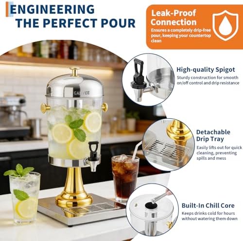 2.2 Gallon Ice Core Cold Beverage Dispenser, Stainless Steel Drink Dispenser with Stand, Spigot & Drip Tray for, alternate