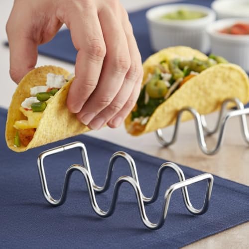 2-3 Compartment Stainless Steel Wire Taco Holder Set of 2- Taco Stand Rack Tray Soft Hard Taco Shell Holder, alternate view 2