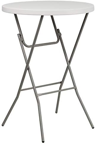 2.63 ft Plastic Round Folding Bar Table, Granite White