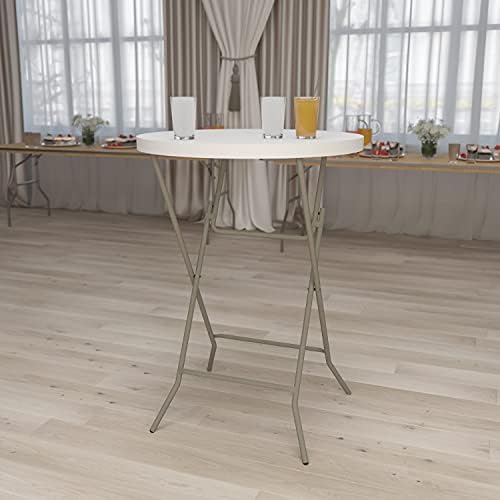 2.63 ft Plastic Round Folding Bar Table, Granite White, alternate view 2