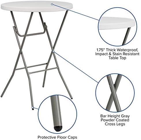 2.63 ft Plastic Round Folding Bar Table, Granite White, alternate view 4