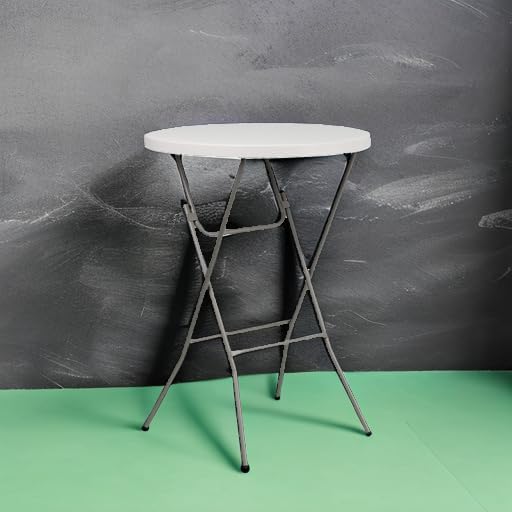 2.63 ft Plastic Round Folding Bar Table, Granite White, alternate view 5
