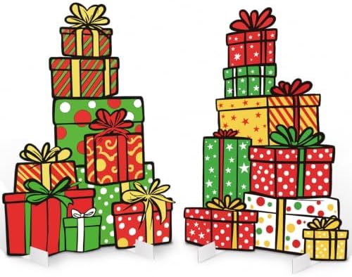2.9ft 2pcs Funny Christmas Whimsical Box Cardboard Cutout Prop in Colorful