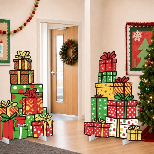 2.9ft 2pcs Funny Christmas Whimsical Box Cardboard Cutout Prop in Colorful, alternate view 2