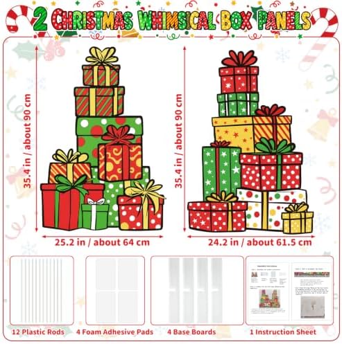 2.9ft 2pcs Funny Christmas Whimsical Box Cardboard Cutout Prop in Colorful, alternate view 3
