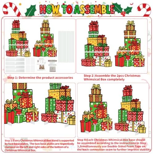 2.9ft 2pcs Funny Christmas Whimsical Box Cardboard Cutout Prop in Colorful, alternate view 4