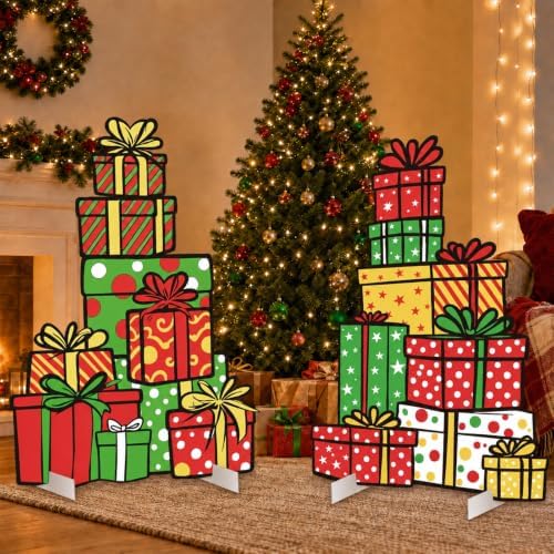 2.9ft 2pcs Funny Christmas Whimsical Box Cardboard Cutout Prop in Colorful, alternate view 5