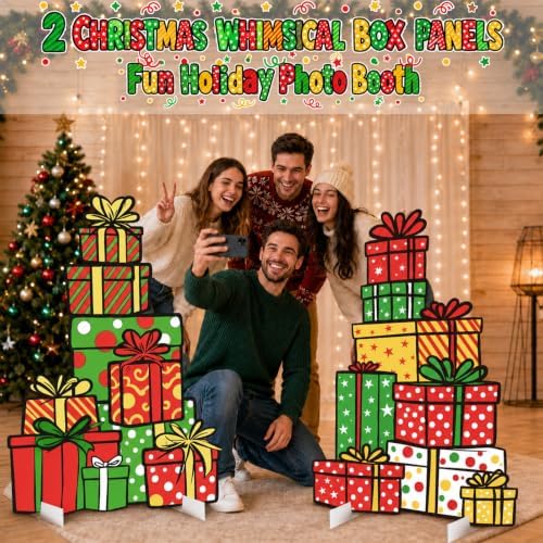 2.9ft 2pcs Funny Christmas Whimsical Box Cardboard Cutout Prop in Colorful, alternate view 7