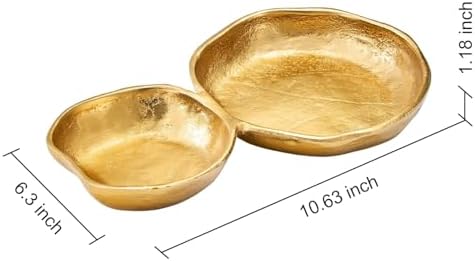 2 Cluster Decorative Bowls Bright Gold Snack Tray Bowl Chip & Dip Serving Piece Strong Brass Centerpiece, alternate view 3