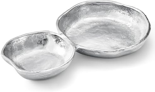 2 Cluster Decorative Bowls Bright Silver Snack Tray Bowl Chip & Dip Serving Piece Strong Brass Centerpiece