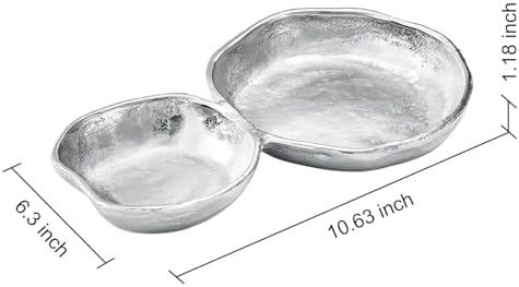 2 Cluster Decorative Bowls Bright Silver Snack Tray Bowl Chip & Dip Serving Piece Strong Brass Centerpiece, alternate view 3