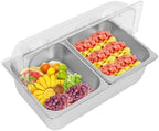 2 Compartment Food Serving Display Container, Stainless Steel Buffet Condiment Dispenser with Flip Lid