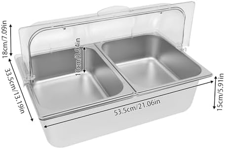 2 Compartment Food Serving Display Container, Stainless Steel Buffet Condiment Dispenser with Flip Lid, alternate view 2