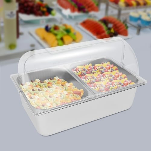 2 Compartment Food Serving Display Container, Stainless Steel Buffet Condiment Dispenser with Flip Lid, alternate view 3