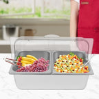 2 Compartment Food Serving Display Container, Stainless Steel Buffet Condiment Dispenser with Flip Lid, alternate view 4