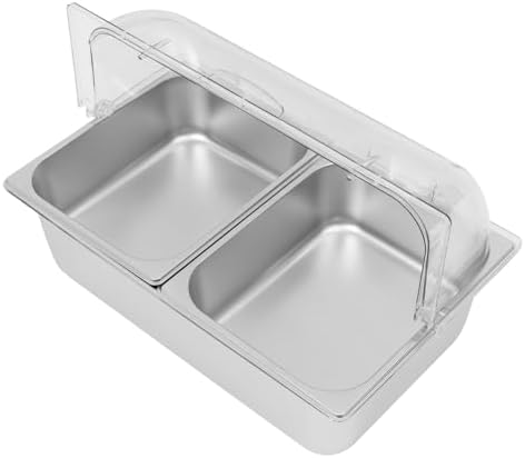 2 Compartment Food Serving Display Container, Stainless Steel Buffet Condiment Dispenser with Flip Lid, alternate view 5