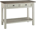 2 Drawer Console Table, 46 in Wide, Veneers/Wood/Engineered Wood, Antique White and Weathered Oak Finish