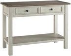 2 Drawer Console Table, 46 in Wide, Veneers/Wood/Engineered Wood, Antique White and Weathered Oak Finish