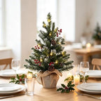 2 FT Mini Christmas Tree, 24" PE Prelit Small Artificial Tabletop Snow Flocked Christmas Trees Decor with 20, alternate view