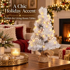 2 FT Mini Christmas Tree, 24" Prelit White Small Artificial Tabletop Christmas Trees Decor with Lights Timer, alternate view