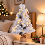 2 FT Mini Christmas Tree, 24" Prelit White Small Artificial Tabletop Christmas Trees Decor with Lights Timer, alternate view