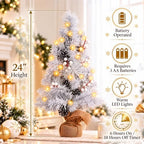 2 FT Mini Christmas Tree, 24" Prelit White Small Artificial Tabletop Christmas Trees Decor with Lights Timer, alternate view