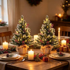2 FT Mini Christmas Tree, Set of 2 24" PE Prelit Small Artificial Tabletop Snow Flocked Christmas Trees Decor, alternate view
