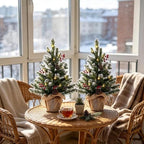 2 FT Mini Christmas Tree, Set of 2 24" PE Prelit Small Artificial Tabletop Snow Flocked Christmas Trees Decor, alternate view