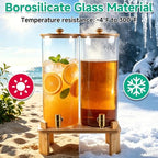 2 Gallon 2 PCS (4 gallon) Beverage Dispenser With Bamboo Wood Stand, Large Glass Drink Dispenser for Parties, alternate view